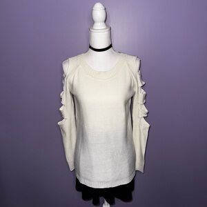 Boutique Cream Sweater with Cut-Out Sleeves